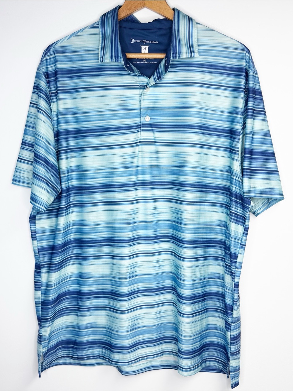 Hickey Freeman Golf Polo Shirt Mens Large Blue Abstract Polyester Stretch